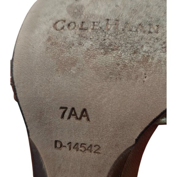 Cole Haan Womens Leather Kitten Heel Open-Toe Sandals Size 7AA Brown/Gold - Picture 3 of 6